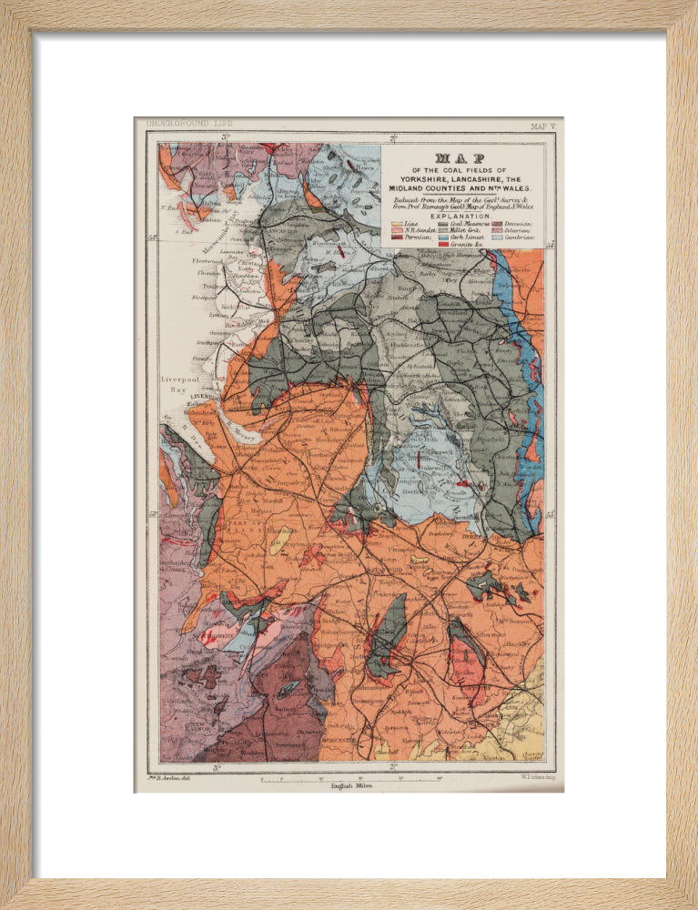 Map of the coal fields of north-west England, 1869. art print small natural Art Print - Science Museum Shop