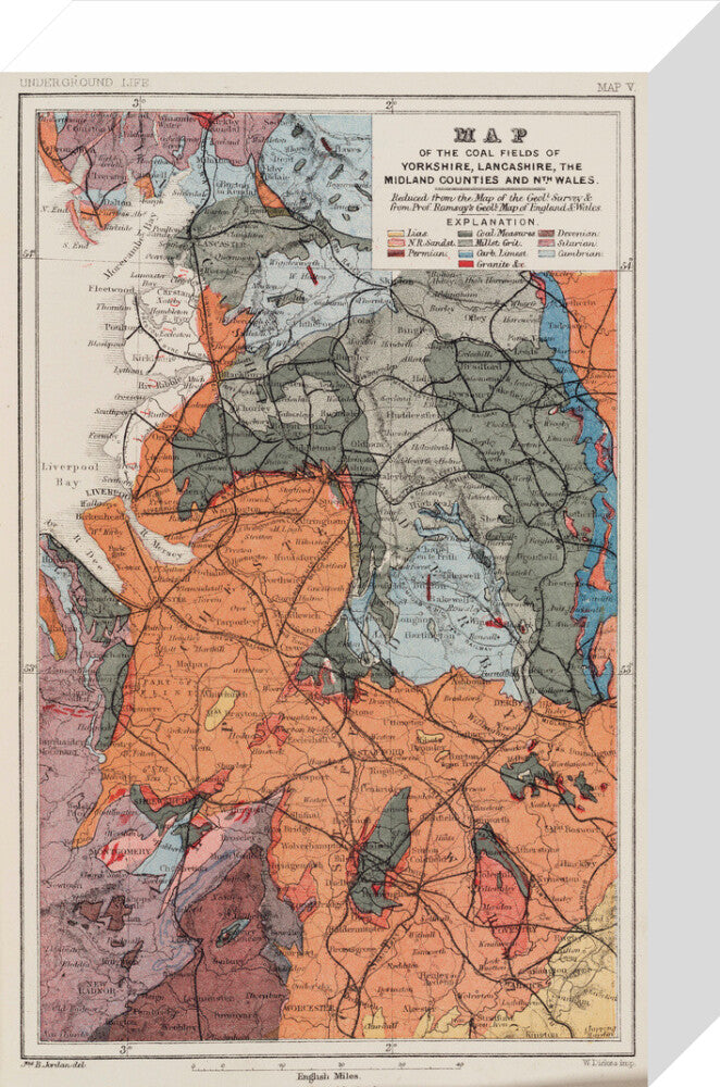 Map of the coal fields of north-west England, 1869. stretched canvas small none Art Print - Science Museum Shop