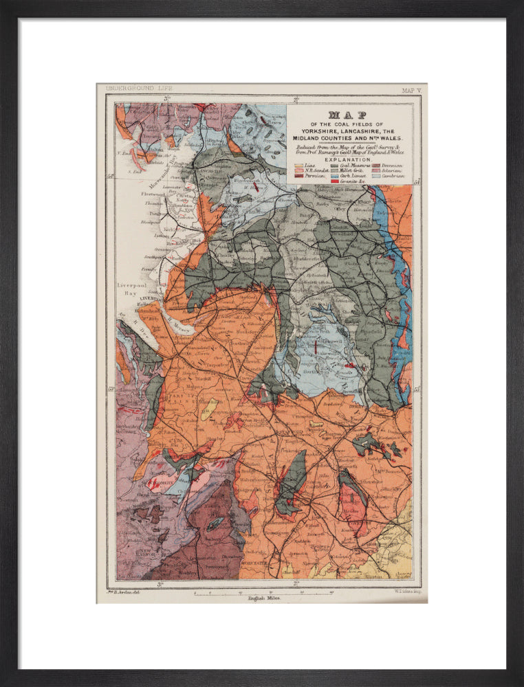 Map of the coal fields of north-west England, 1869. art print medium black Art Print - Science Museum Shop