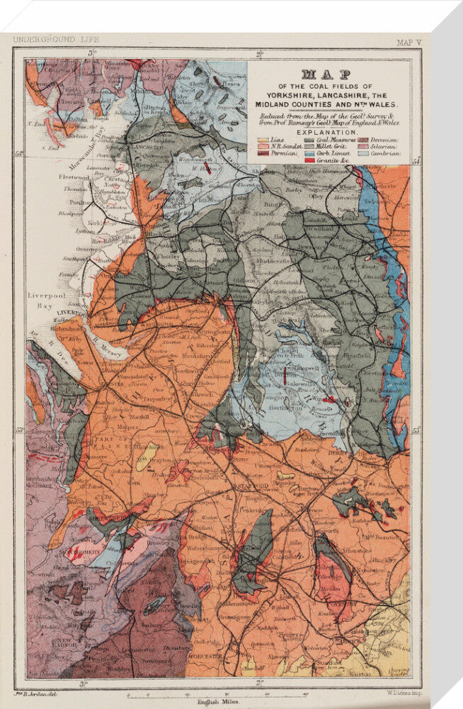 Map of the coal fields of north-west England, 1869. stretched canvas medium none Art Print - Science Museum Shop