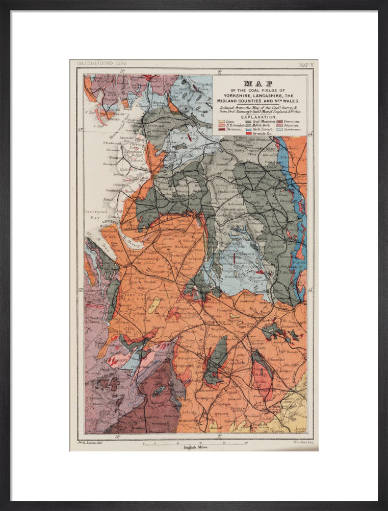 Map of the coal fields of north-west England, 1869. art print large black Art Print - Science Museum Shop