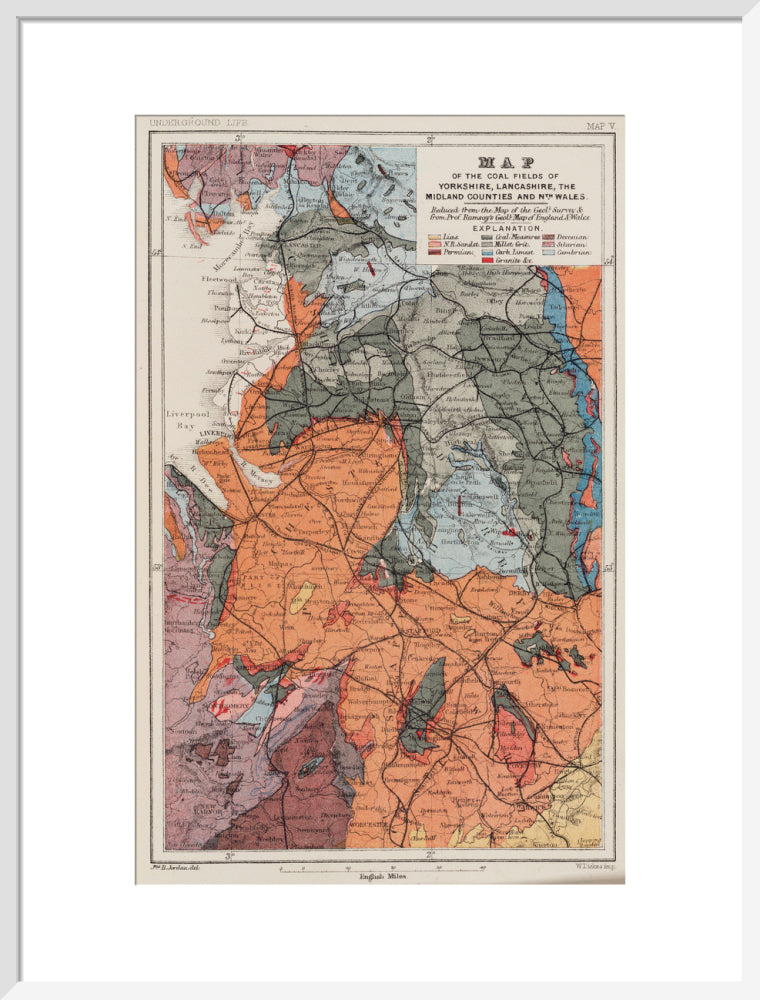 Map of the coal fields of north-west England, 1869. art print large white Art Print - Science Museum Shop