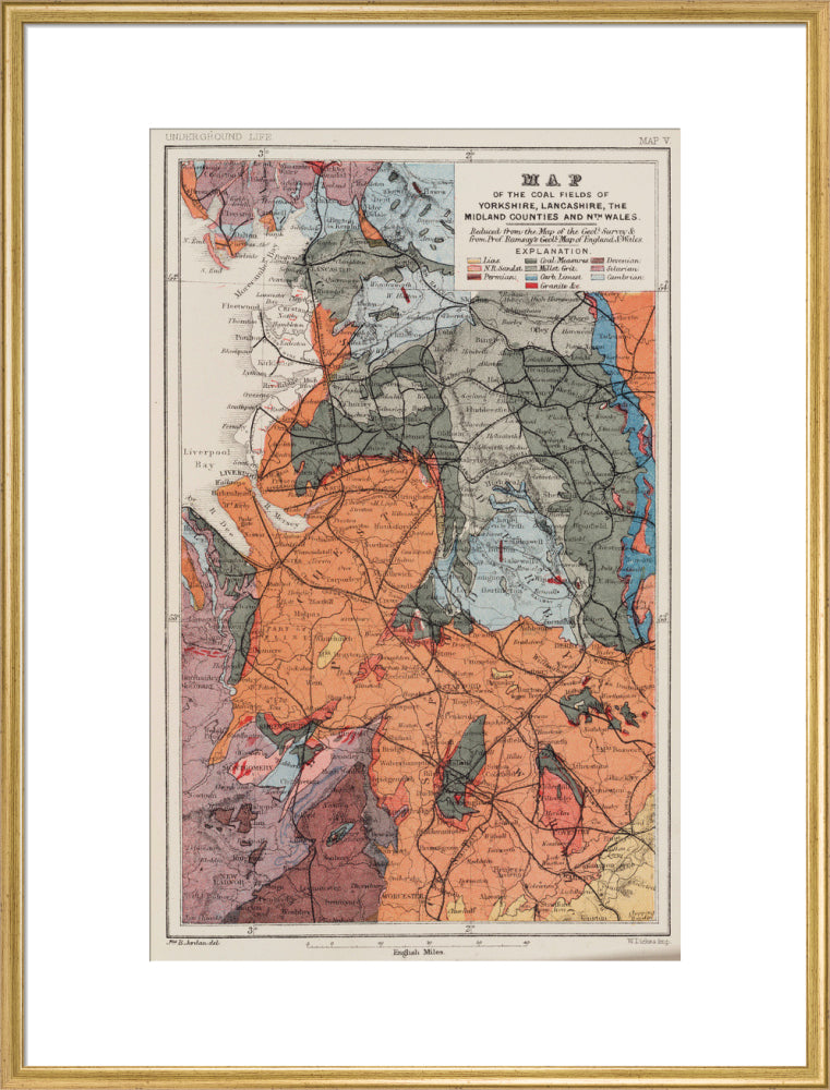 Map of the coal fields of north-west England, 1869. art print extra large gold Art Print - Science Museum Shop