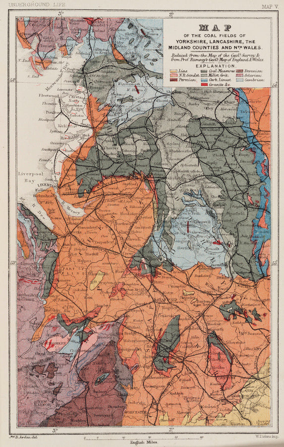 Map of the coal fields of north-west England, 1869. Art Print - Science Museum Shop