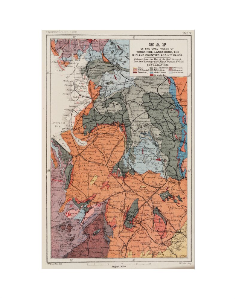 Map of the coal fields of north-west England, 1869. art print extra small none Art Print - Science Museum Shop