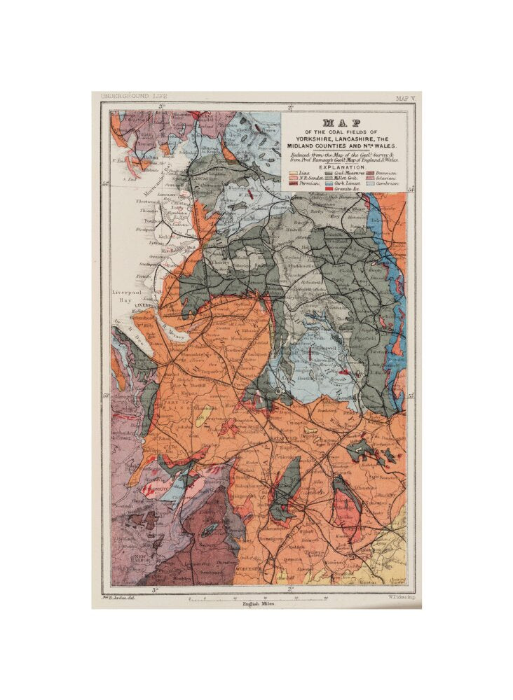 Map of the coal fields of north-west England, 1869. unstretched canvas small none Art Print - Science Museum Shop