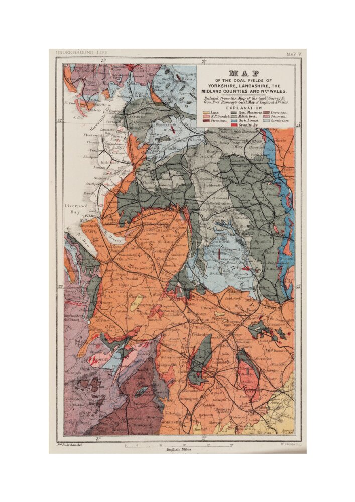 Map of the coal fields of north-west England, 1869. unstretched canvas medium none Art Print - Science Museum Shop