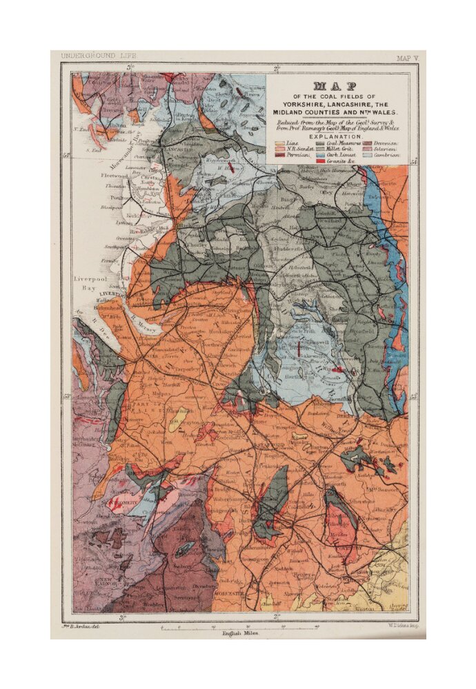 Map of the coal fields of north-west England, 1869. unstretched canvas large none Art Print - Science Museum Shop