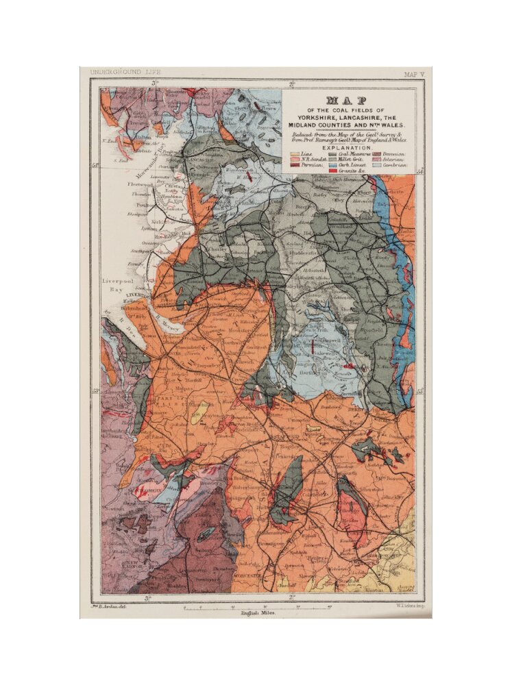 Map of the coal fields of north-west England, 1869. art print extra large none Art Print - Science Museum Shop