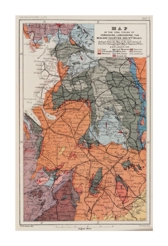 Map of the coal fields of north-west England, 1869. unstretched canvas extra large none Art Print - Science Museum Shop