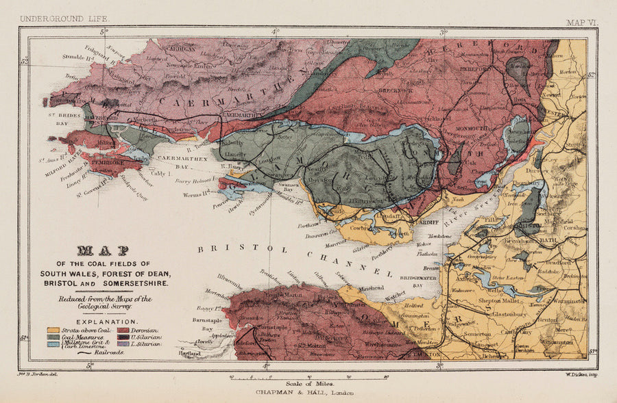 Map of the coal fields of South Wales, 1869. Art Print - Science Museum Shop