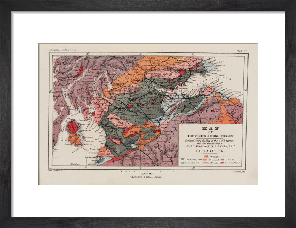 Map of the coal fields of Scotland, 1869. art print small black Art Print - Science Museum Shop