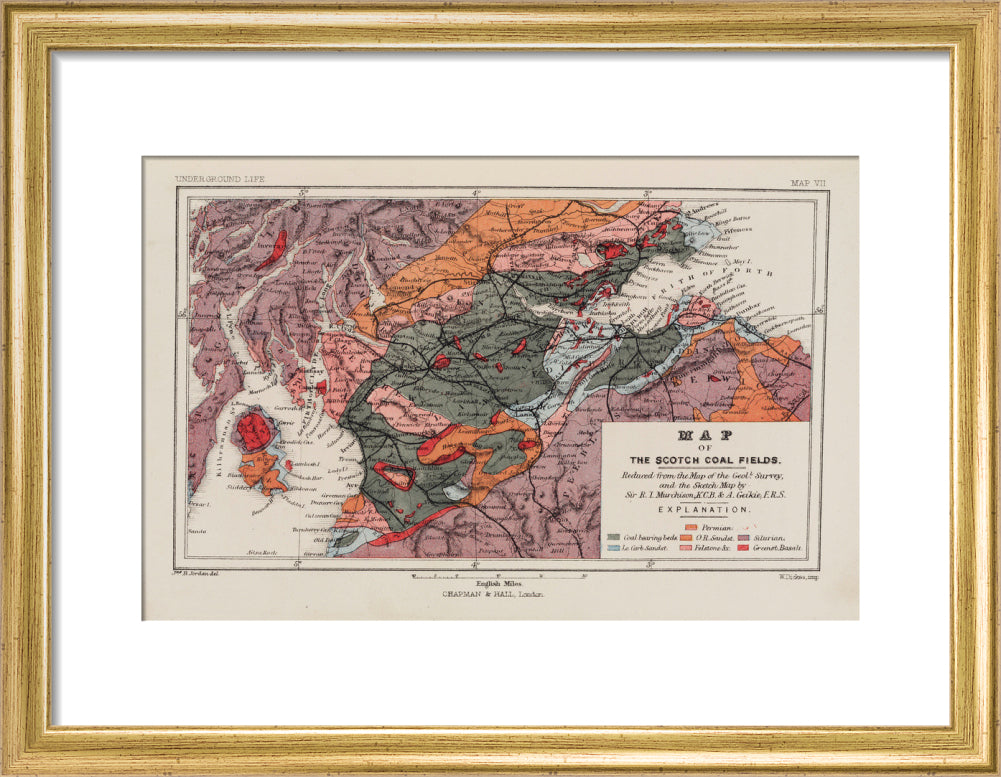 Map of the coal fields of Scotland, 1869. art print small gold Art Print - Science Museum Shop