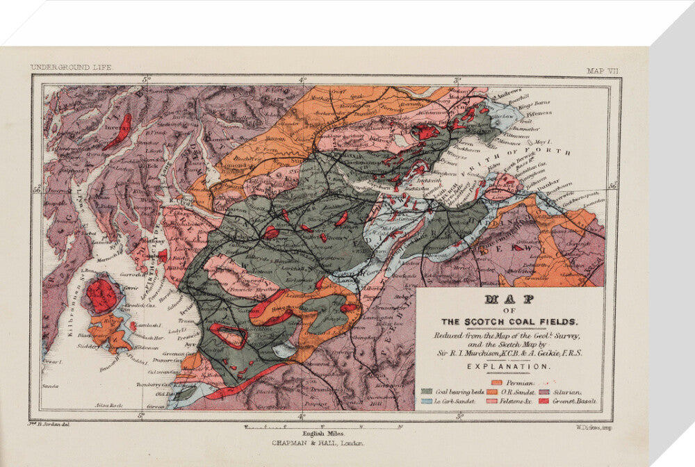 Map of the coal fields of Scotland, 1869. stretched canvas small none Art Print - Science Museum Shop