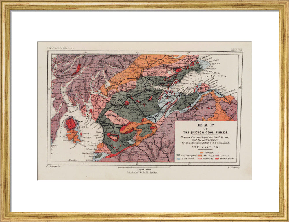 Map of the coal fields of Scotland, 1869. art print medium gold Art Print - Science Museum Shop
