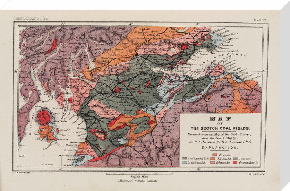 Map of the coal fields of Scotland, 1869. stretched canvas large none Art Print - Science Museum Shop