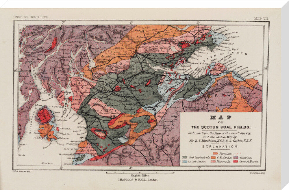 Map of the coal fields of Scotland, 1869. stretched canvas extra large none Art Print - Science Museum Shop