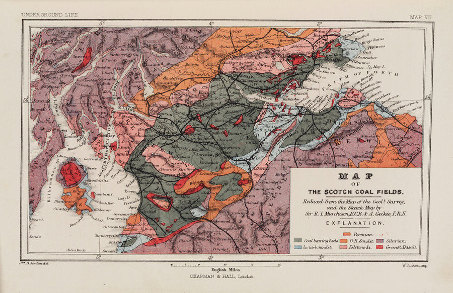 Map of the coal fields of Scotland, 1869. Art Print - Science Museum Shop