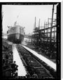 Launch Of HMS Cornwallis At Thames Ironworks, Blackwall', 1901 stretched canvas extra large none Art Print - Science Museum Shop