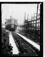 Launch Of HMS Cornwallis At Thames Ironworks, Blackwall', 1901 stretched canvas large none Art Print - Science Museum Shop