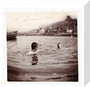 Two boys swimming in Whitby Harbour, North Yorkshire, c 1902. stretched canvas small none Art Print - Science Museum Shop