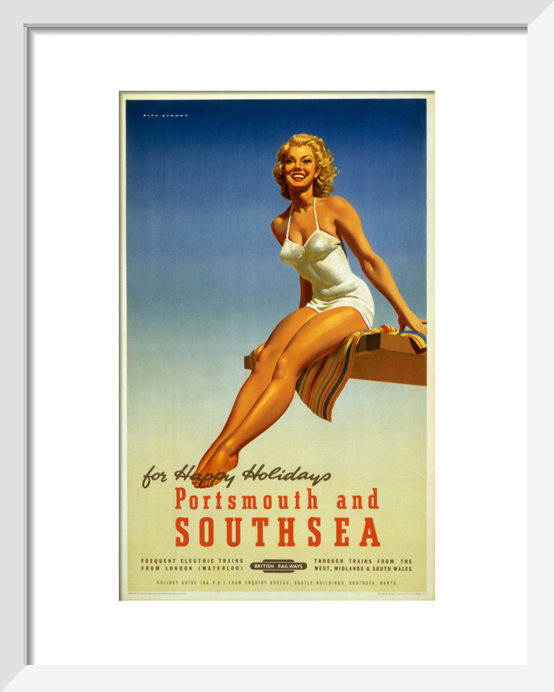 'Portsmouth and Southsea', BR poster, 1950s. art print extra small white Art Print - Science Museum Shop