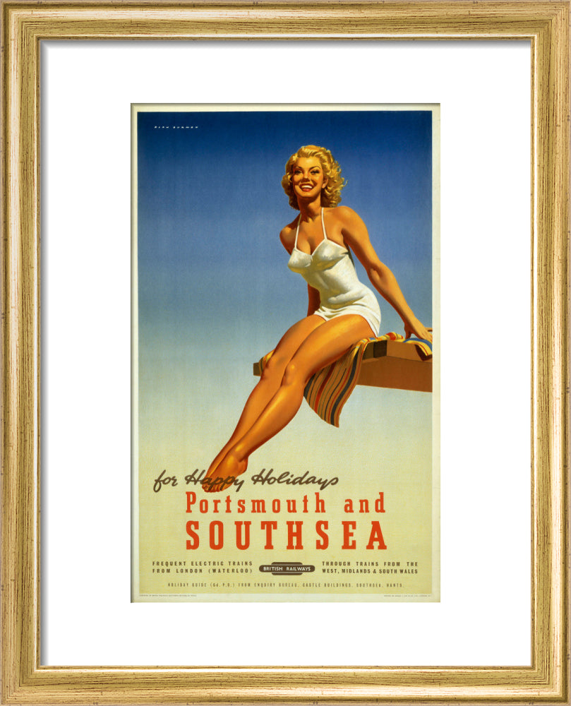 'Portsmouth and Southsea', BR poster, 1950s. art print extra small gold Art Print - Science Museum Shop