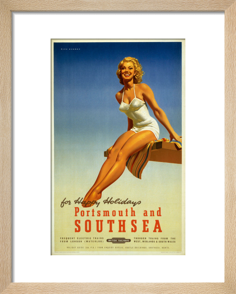 'Portsmouth and Southsea', BR poster, 1950s. art print extra small natural Art Print - Science Museum Shop