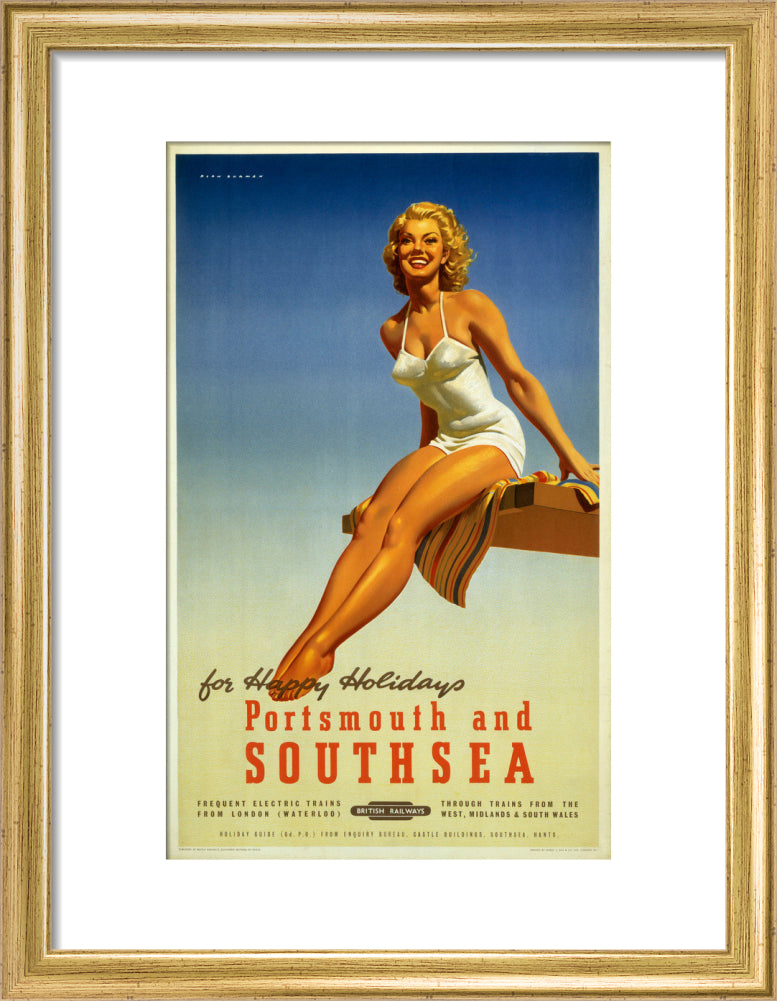'Portsmouth and Southsea', BR poster, 1950s. art print small gold Art Print - Science Museum Shop