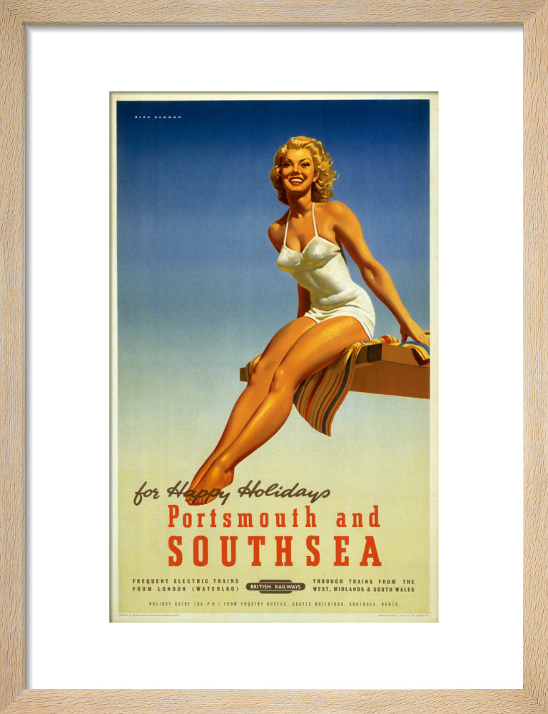 'Portsmouth and Southsea', BR poster, 1950s. art print small natural Art Print - Science Museum Shop