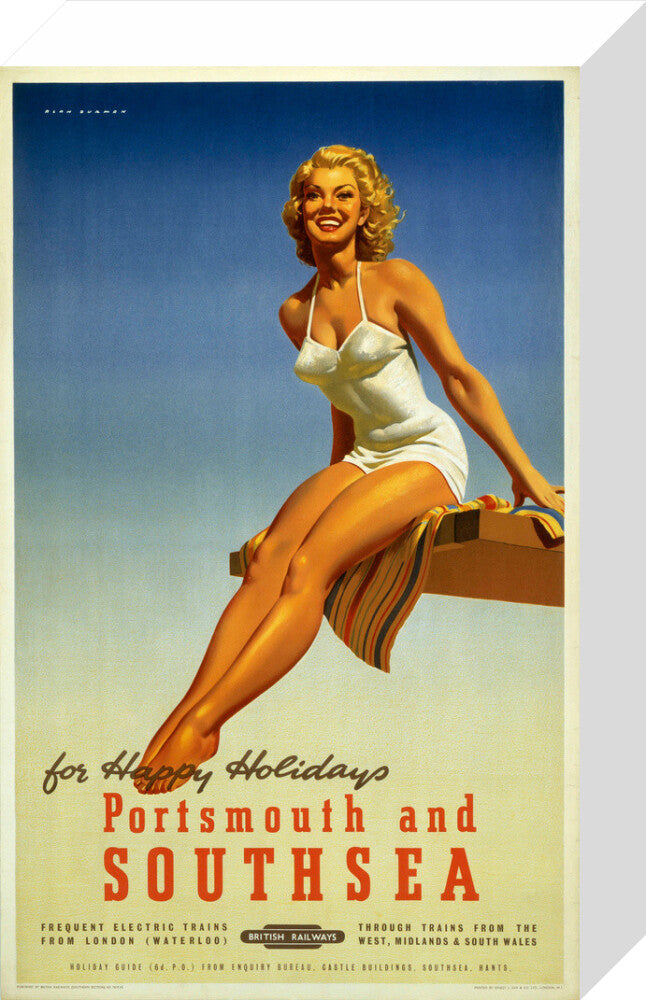 'Portsmouth and Southsea', BR poster, 1950s. stretched canvas small none Art Print - Science Museum Shop