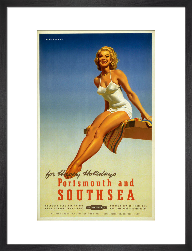 'Portsmouth and Southsea', BR poster, 1950s. art print medium black Art Print - Science Museum Shop