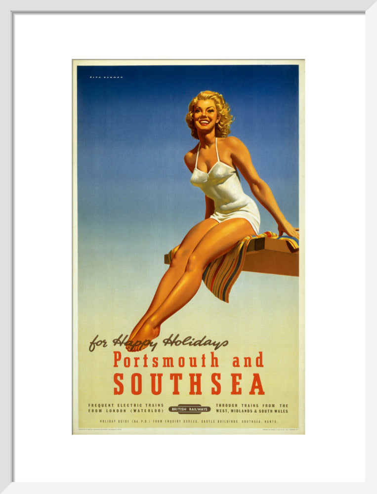 'Portsmouth and Southsea', BR poster, 1950s. art print medium white Art Print - Science Museum Shop