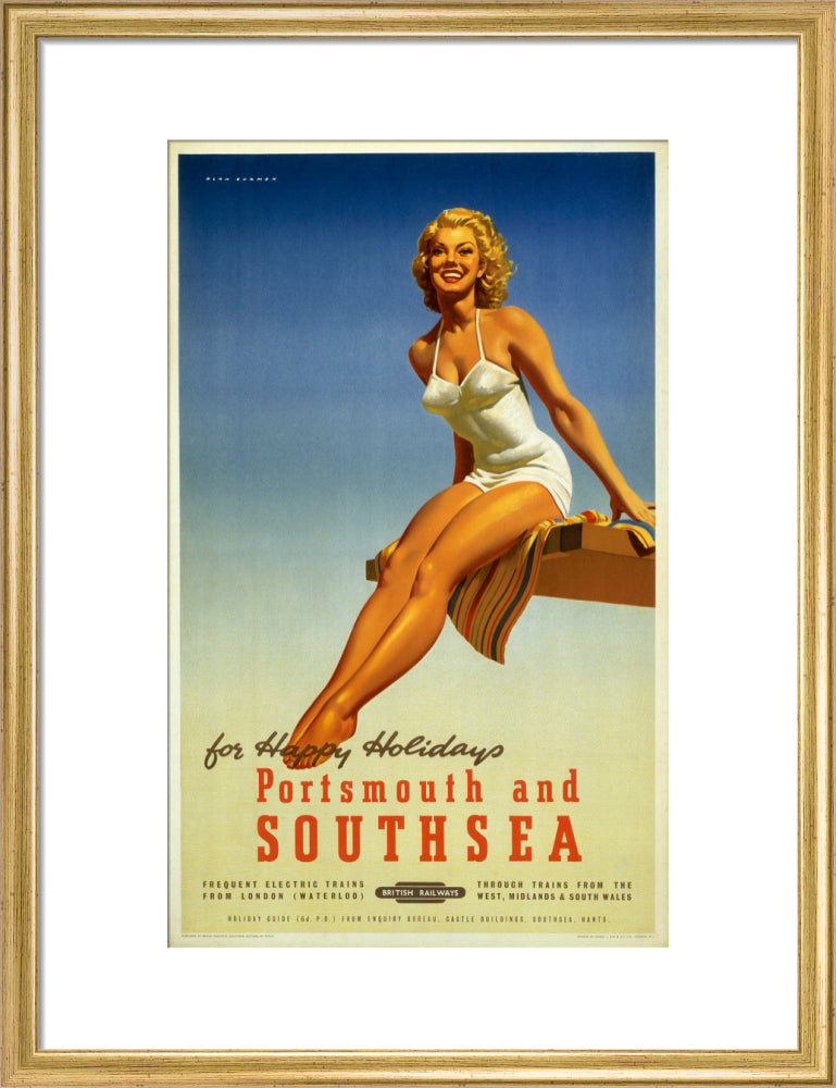 'Portsmouth and Southsea', BR poster, 1950s. art print medium gold Art Print - Science Museum Shop