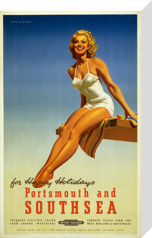 'Portsmouth and Southsea', BR poster, 1950s. stretched canvas medium none Art Print - Science Museum Shop