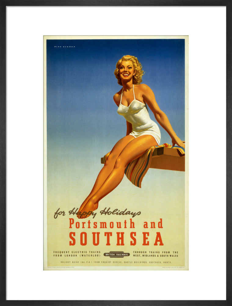 'Portsmouth and Southsea', BR poster, 1950s. art print large black Art Print - Science Museum Shop