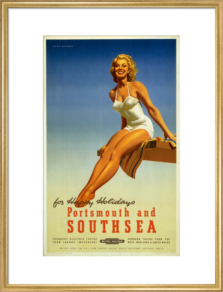 'Portsmouth and Southsea', BR poster, 1950s. art print large gold Art Print - Science Museum Shop