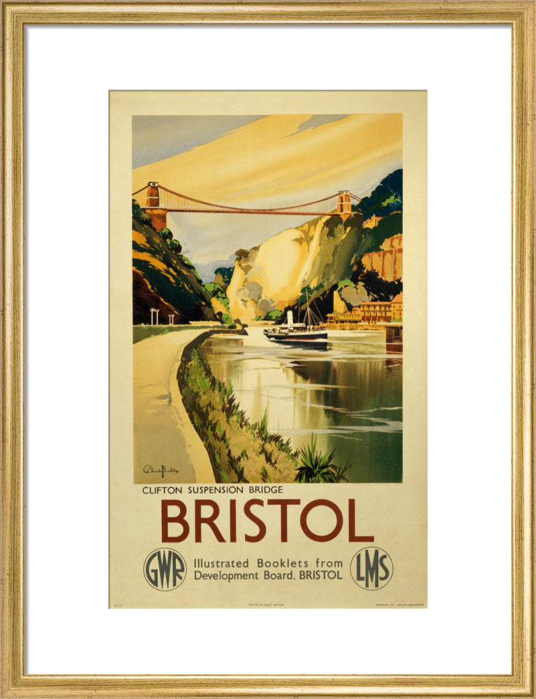 'Clifton Suspension Bridge, Bristol', GWR/LMS poster, c 1936. art print medium gold Art Print - Science Museum Shop