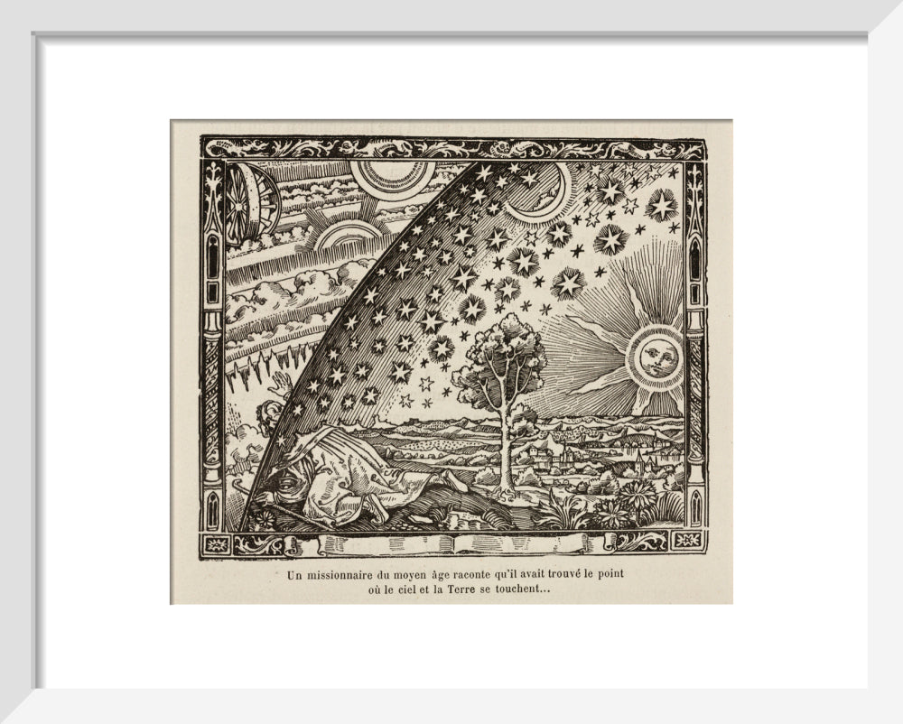 A medieval missionary finds the point where sky and earth touch, 1888. art print extra small white Art Print - Science Museum Shop