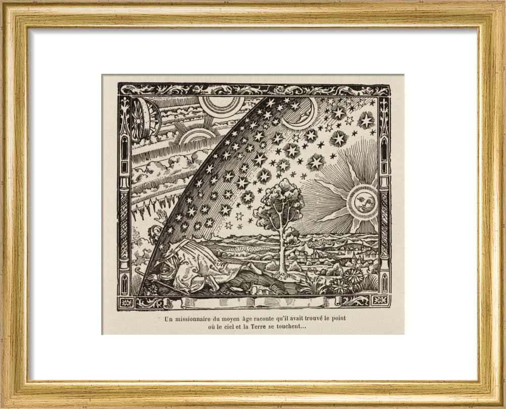 A medieval missionary finds the point where sky and earth touch, 1888. art print extra small gold Art Print - Science Museum Shop