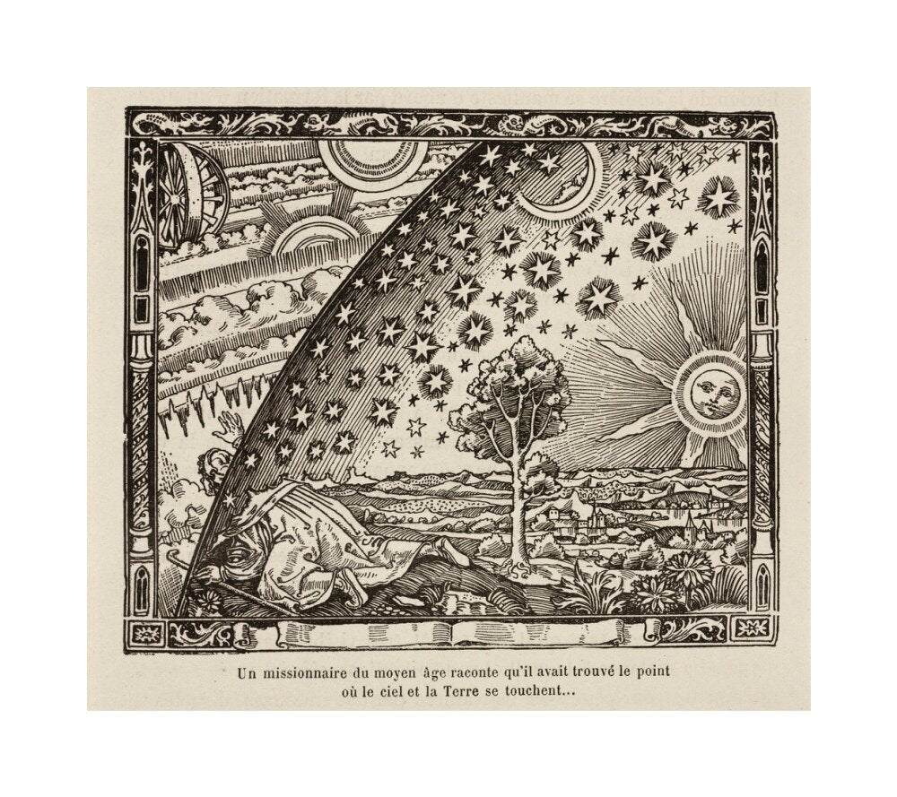 A medieval missionary finds the point where sky and earth touch, 1888. unstretched canvas medium none Art Print - Science Museum Shop