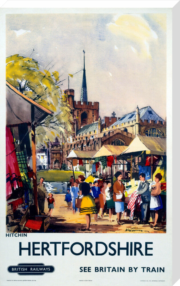 'Hitchin, Hertfordshire - See Britain by Train', BR (ER) poster, c 1955-1965. stretched canvas extra large none Art Print - Science Museum Shop