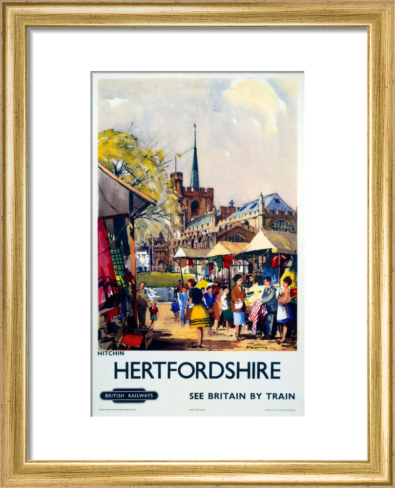 'Hitchin, Hertfordshire - See Britain by Train', BR (ER) poster, c 1955-1965. art print extra small gold Art Print - Science Museum Shop