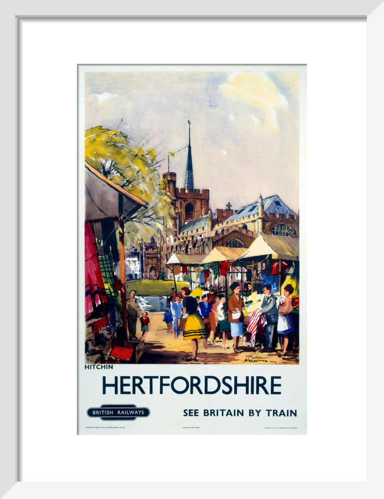 'Hitchin, Hertfordshire - See Britain by Train', BR (ER) poster, c 1955-1965. art print small white Art Print - Science Museum Shop