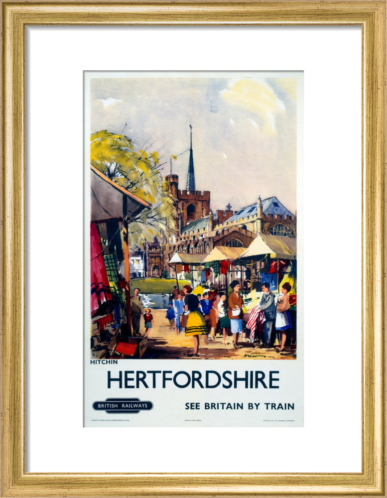 'Hitchin, Hertfordshire - See Britain by Train', BR (ER) poster, c 1955-1965. art print small gold Art Print - Science Museum Shop