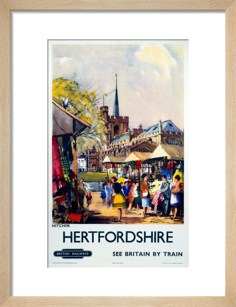 'Hitchin, Hertfordshire - See Britain by Train', BR (ER) poster, c 1955-1965. art print small natural Art Print - Science Museum Shop
