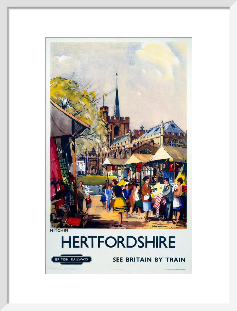 'Hitchin, Hertfordshire - See Britain by Train', BR (ER) poster, c 1955-1965. art print medium white Art Print - Science Museum Shop