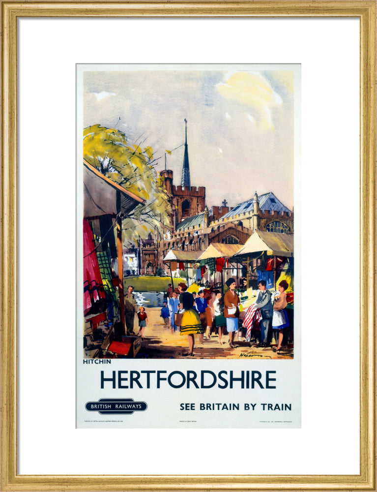 'Hitchin, Hertfordshire - See Britain by Train', BR (ER) poster, c 1955-1965. art print medium gold Art Print - Science Museum Shop