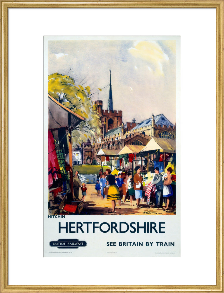 'Hitchin, Hertfordshire - See Britain by Train', BR (ER) poster, c 1955-1965. art print large gold Art Print - Science Museum Shop
