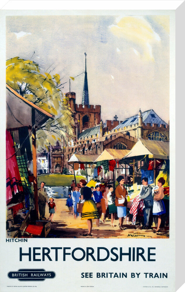 'Hitchin, Hertfordshire - See Britain by Train', BR (ER) poster, c 1955-1965. stretched canvas large none Art Print - Science Museum Shop